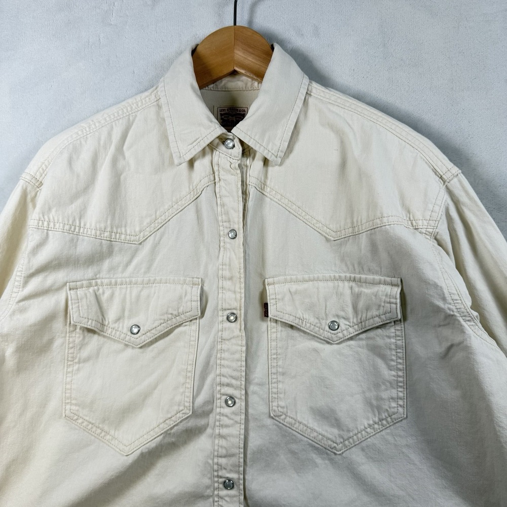 Levi's Pearl Snap Button Western Shirt Jacket Cream Small Long Sleeve
